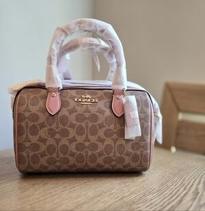 Coach Outlet Signature Rowan In Tan And Petal Pink